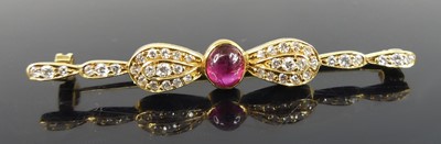 Lot 2782 - An 18ct yellow gold, ruby and diamond bar...