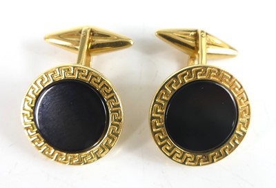 Lot 2819 - A pair of Italian 18ct gold and black onyx set...