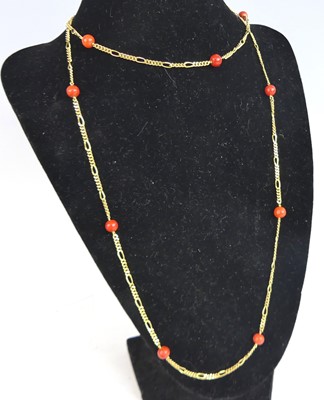 Lot 2825 - A contemporary 18ct gold coral set necklace,...