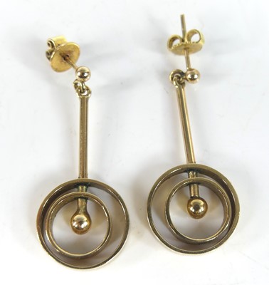 Lot 2840 - A pair of contemporary 9ct gold ear pendants,...