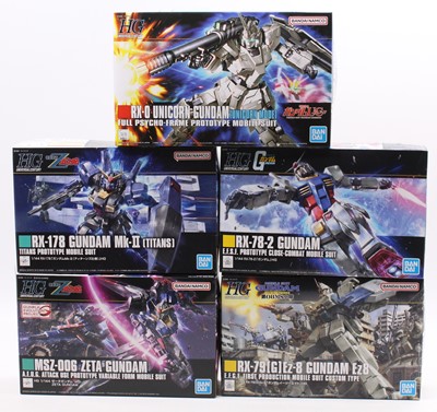 Lot 1597 - 5 various Bandai Gundam HGUC 1/144 scale...