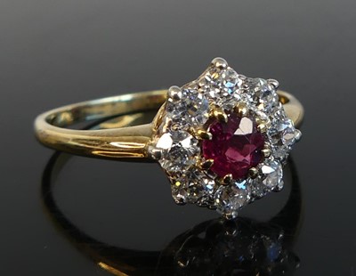 Lot 2174 - A yellow and white metal ruby and diamond...