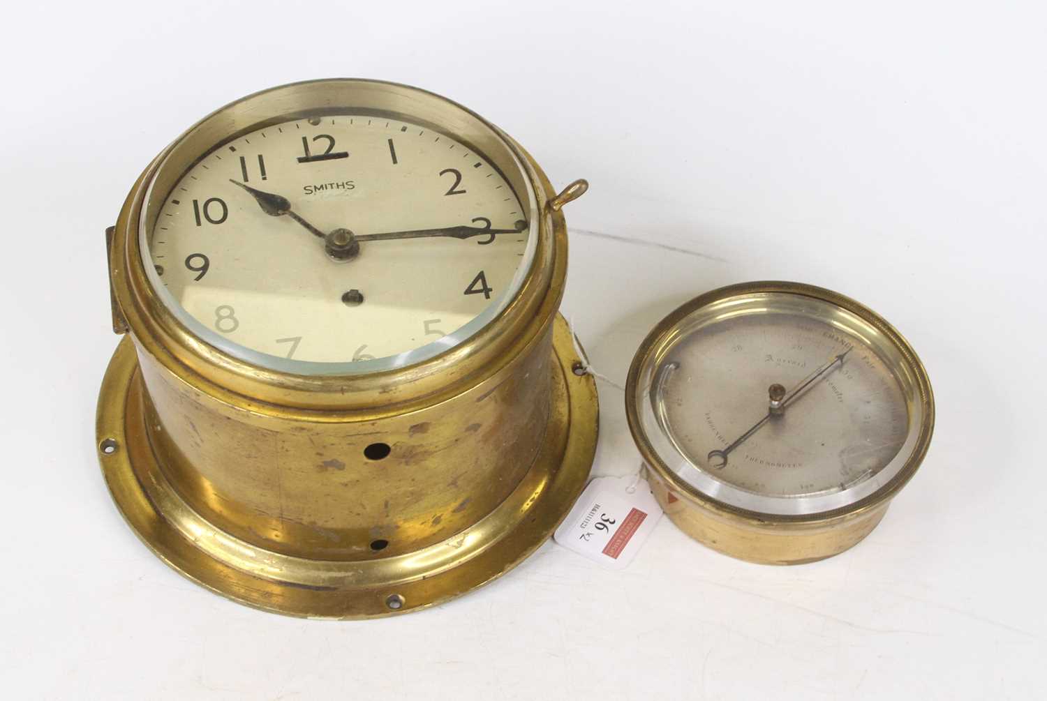 Lot 36 - A Smiths lacquered brass cased ship's bulkhead...