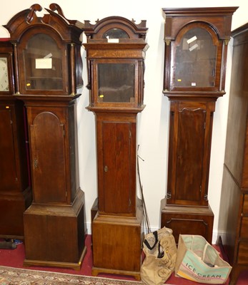 Lot 1161 - Five various mahogany and oak long case clock...