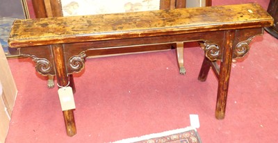 Lot 1177 - An Oriental stained hardwood two-seater bench,...