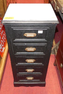 Lot 1212 - A black painted pine and white marble topped...