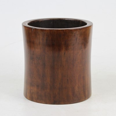 Lot 104 - A Chinese stained bamboo brush pot of typical...