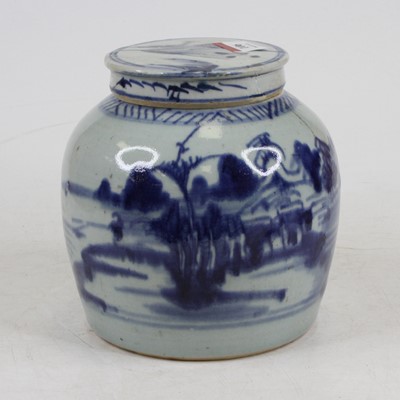 Lot 106 - A Chinese blue & white stoneware ginger jar...