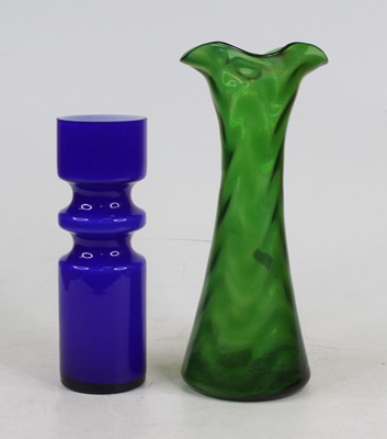 Lot 108 - A Kralik style iridescent green glass vase of...