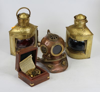 Lot 122 - A pair of nautical style copper lanterns, one...