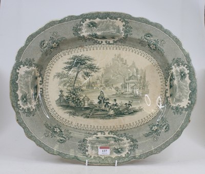 Lot 137 - A Victorian green and white transfer decorated...