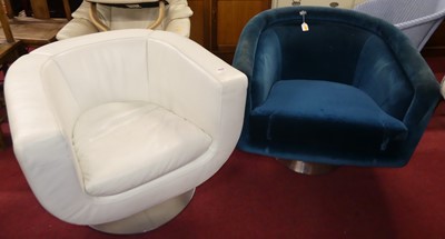 Lot 1305 - A contemporary white leather upholstered tub...