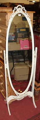 Lot 1342 - A French white wood oval cheval mirror,...