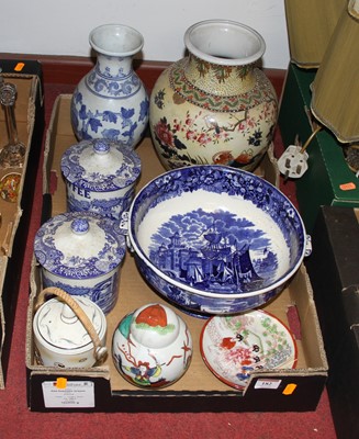 Lot 182 - A box of ceramics to include a pair of Spode...
