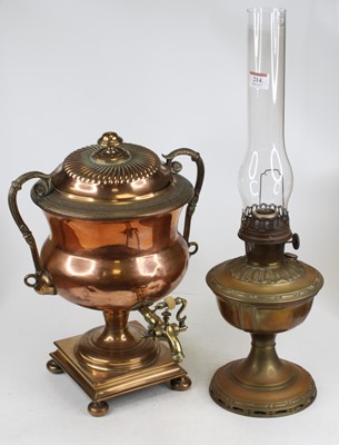 Lot 214 - A 19th century copper samovar, the gadrooned...