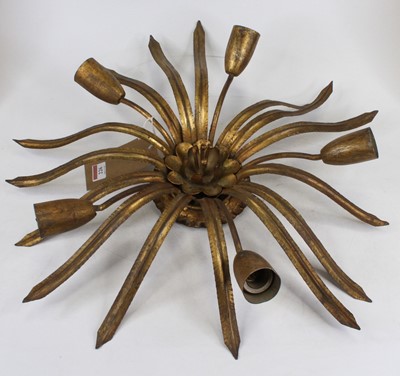 Lot 226 - A gilt painted metal ceiling light of floral...