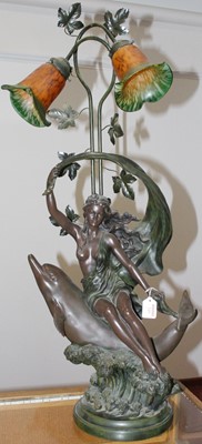 Lot 249 - An Art Nouveau style bronzed composite twin...