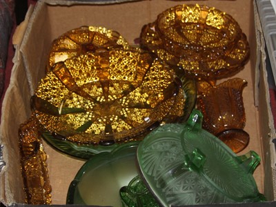 Lot 682 - A box of assorted pressed and moulded glass,...