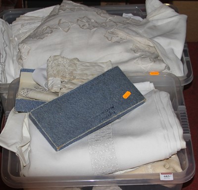 Lot 683 - Two boxes of assorted lace and linen