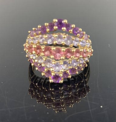 Lot 376 - A 9ct gold multi amethyst set dress ring,...