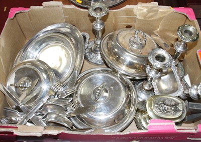 Lot 287 - A box of miscellaneous silver plate, to...