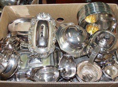 Lot 296 - A box of miscellaneous silver plated wares, to...