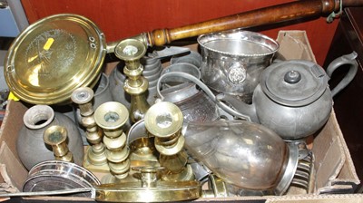 Lot 297 - A box of miscellaneous metalware, to include...