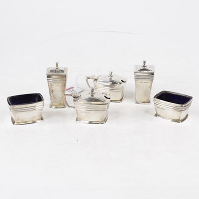 Lot 324 - A George V silver six-piece cruet, to include...