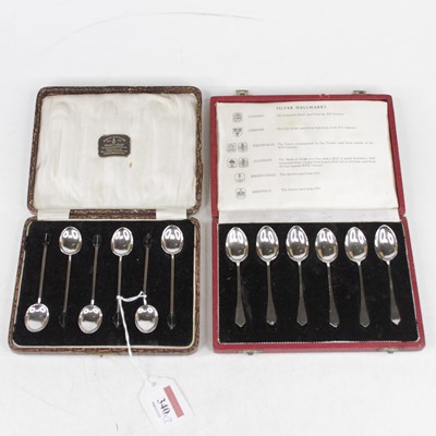 Lot 340 - A set of six George VI silver coffee bean...