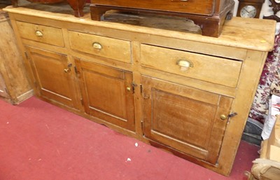 Lot 1405 - A large Victorian rustic pine dresser base,...