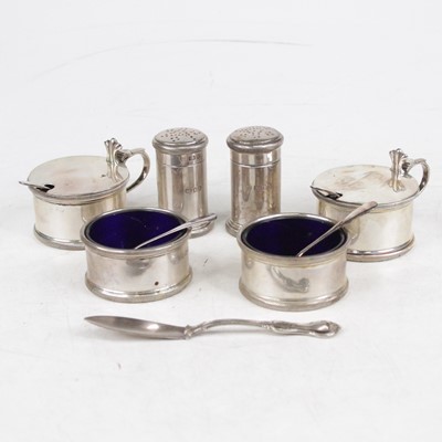 Lot 350 - A George VI silver six-piece cruet, to include...