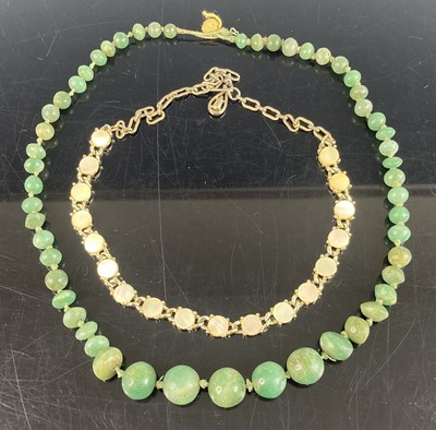 Lot 416 - A beaded green hardstone necklace, together...