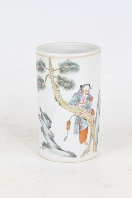 Lot 581 - A Chinese porcelain brush pot, enamel...