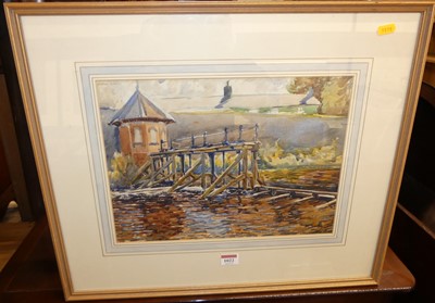 Lot 1022 - William Larkins(?) - The jetty, watercolour,...