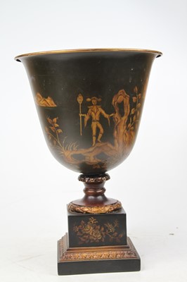 Lot 588 - A reproduction toleware urn, gilt decorated...