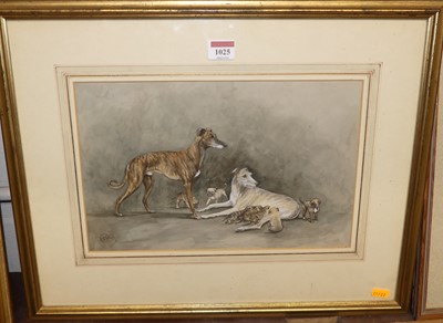 Lot 1025 - Louise Wood - Family of hunting hounds,...