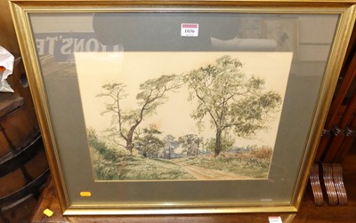 Lot 1036 - M.R. Norman - Lane at Wherstead, watercolour,...