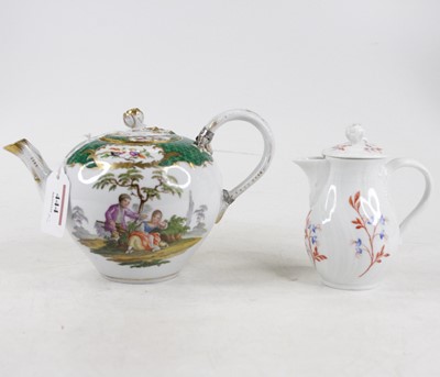 Lot 444 - A Meissen porcelain teapot, enamel decorated...