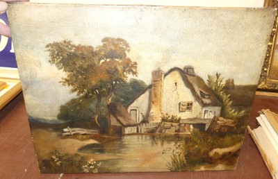 Lot 1048 - M.W. Shepheard - Riverside cottage, oil on...