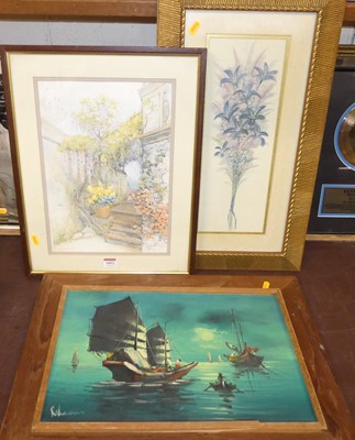 Lot 1053 - Far Eastern oil on canvas, and two modern...