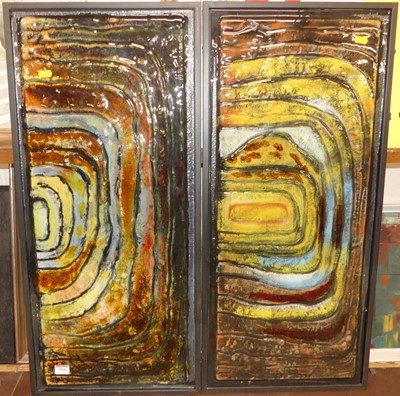 Lot 1060 - A pair of contemporary enamelled glass panels,...