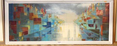 Lot 1062 - C. Azier - The Glass City, oil on canvas,...