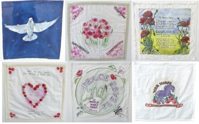 Lot 1066 - A set of six hand-painted handkerchiefs as...