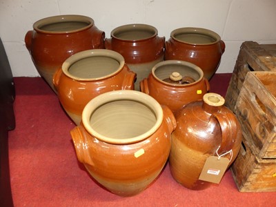 Lot 1080 - Assorted stoneware Kilner jars and flagons (8)