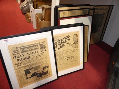 Lot 1082 - A selection of framed newspaper front pages...