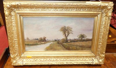 Lot 1090 - C.F. Rump - Landscape with church beyond, oil...