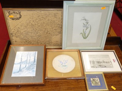 Lot 1096 - Assorted prints to include county map, still...