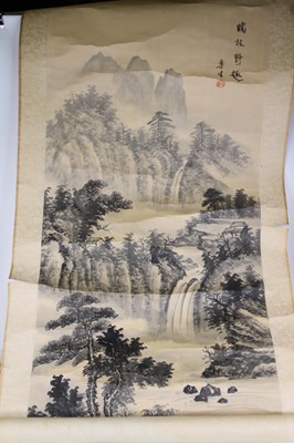 Lot 547 - A pair of Chinese wall hanging scrolls, each...