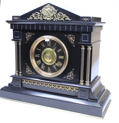 Lot 151 - A late Victorian slate mantel clock, case of...