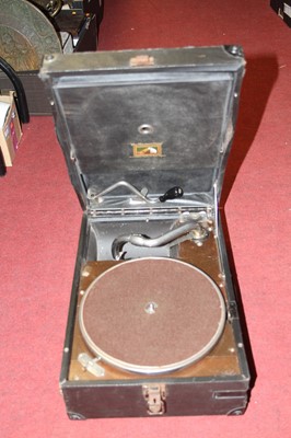 Lot 172 - An HMV rexine bound table top gramophone,...